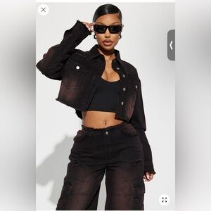 Women's Black Distressed Cargo Jean set